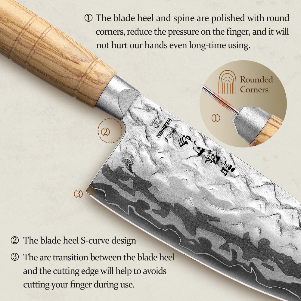 HEZHEN 8.1 Inches Butcher Knife Forged 12Cr18MoV Steel Core,Damascus Steel Blade,Ergonomic Olive Wood Handle,High Hardness Sharp Meat Cutting Knife