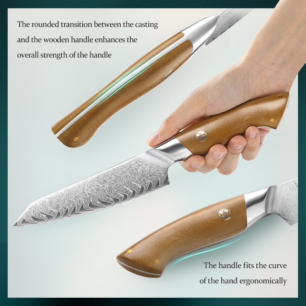 HEZHEN 2PCS Santoku & Utility Knife Set, 67-Layer Damascus Steel,High Hardness Steel Blade, Non-Slip Linen Micarta Handle, Multipurpose Precision Cutting Knives for Everyday Household Food Prep