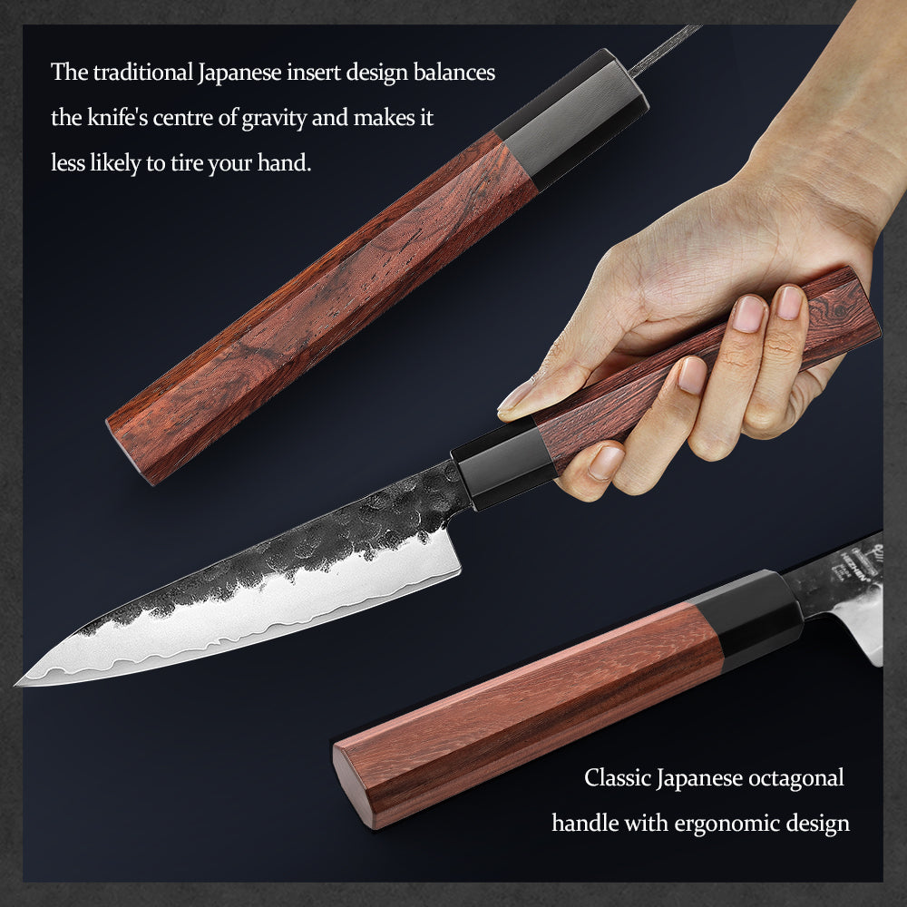 HEZHEN Multifunctional 5-piece Knife Set,3 Layers Composite Steel Blade,Ergonomic Wooden Handle,Elegant Gift Box Packaging