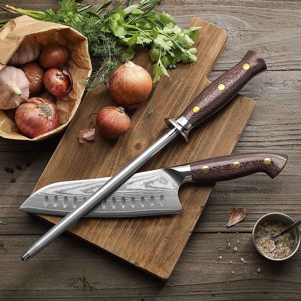 HEZHEN Premium Professional Sharpening Rod – High-Carbon Steel Honing Rod with Diamond Grit Coating, Ergonomic Micarta Handle & Copper Rivets