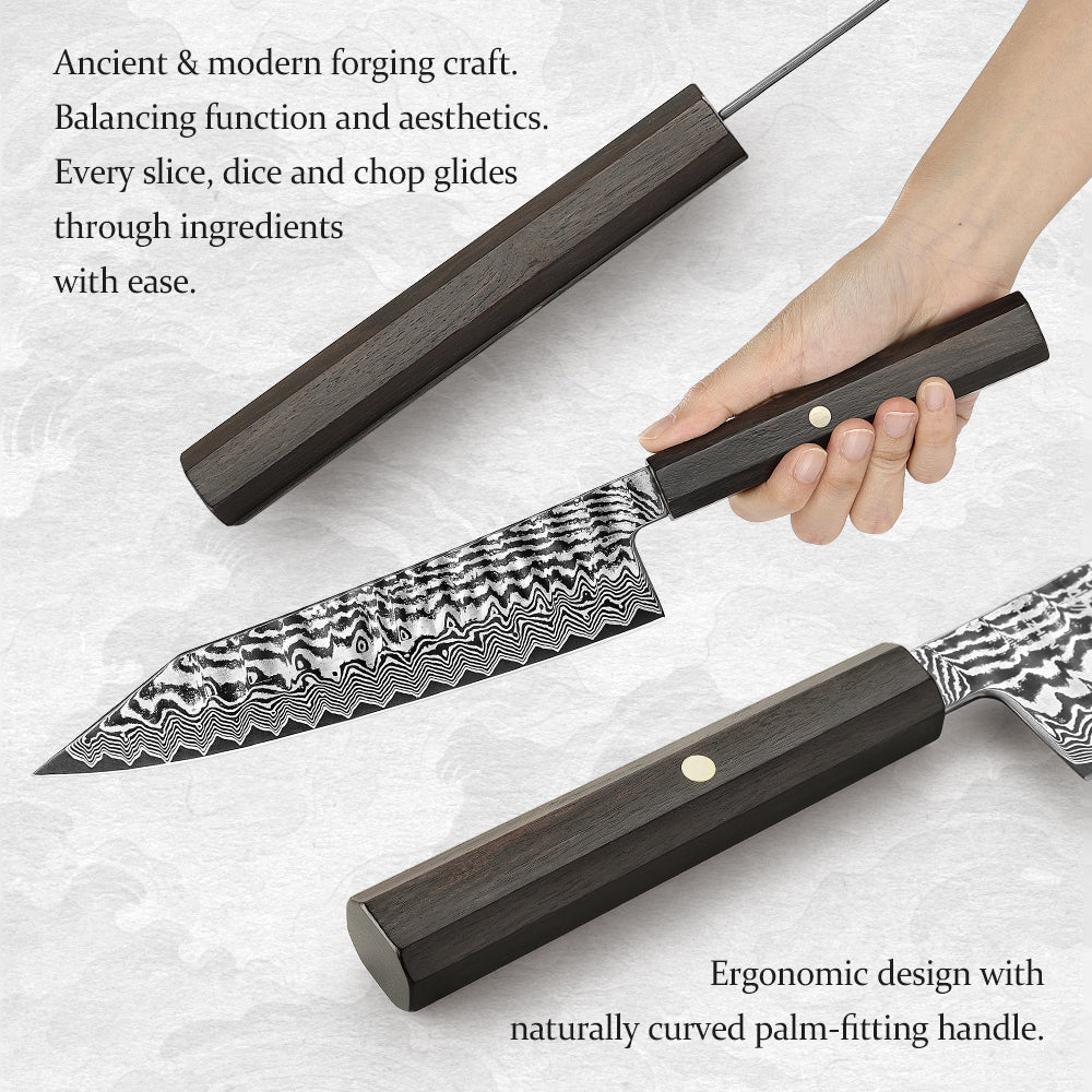 HEZHEN 8.3 Inch Forged Bunka Knife, Premium 67-Layer Damascus Steel Multipurpose Kitchen Knife, 10Cr15CoMoV Steel Core 60±2HRC Hardness