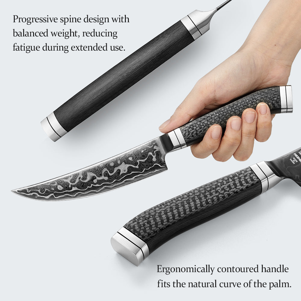 HEZHEN ZhiZhen Series 145-layer Pattern Steel 5.3"Steak Knife,Core Hardness 60±2HRC,Hand-forged Kitchen Knife