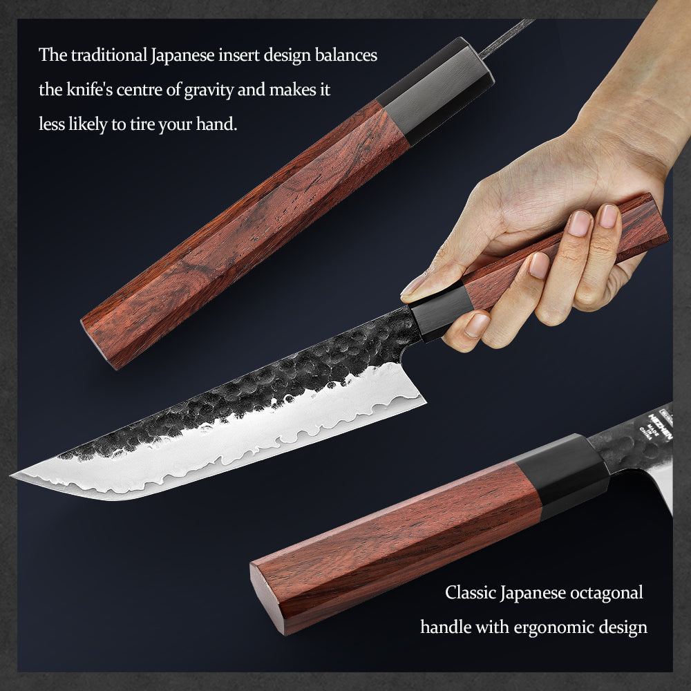 HEZHEN 8.5-Inch Sakimaru Knife Japanese-Style Slicing Knife with 3-Layer Composite Steel,15° Cutting Edge,ORed Wood Handle