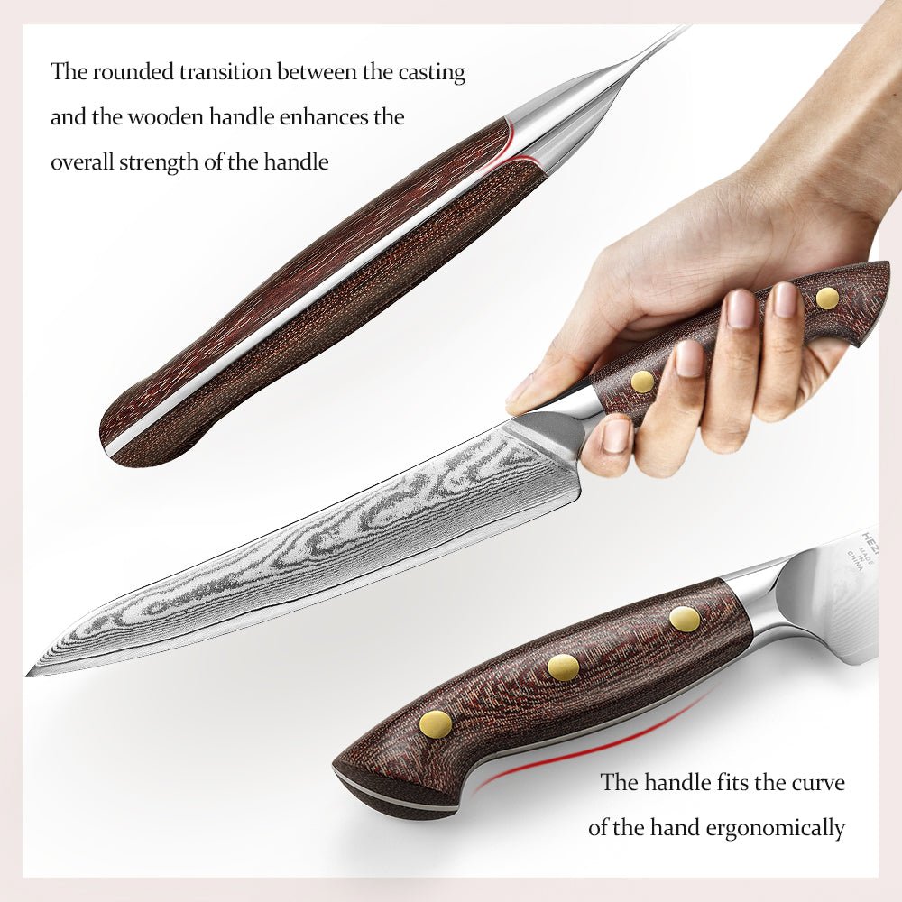 HEZHEN 8.3-Inch Professional Carving Knife – 67-Layer Damascus Steel with 10Cr15CoMoV Core at 60±2HRC, Ergonomic Handle Design