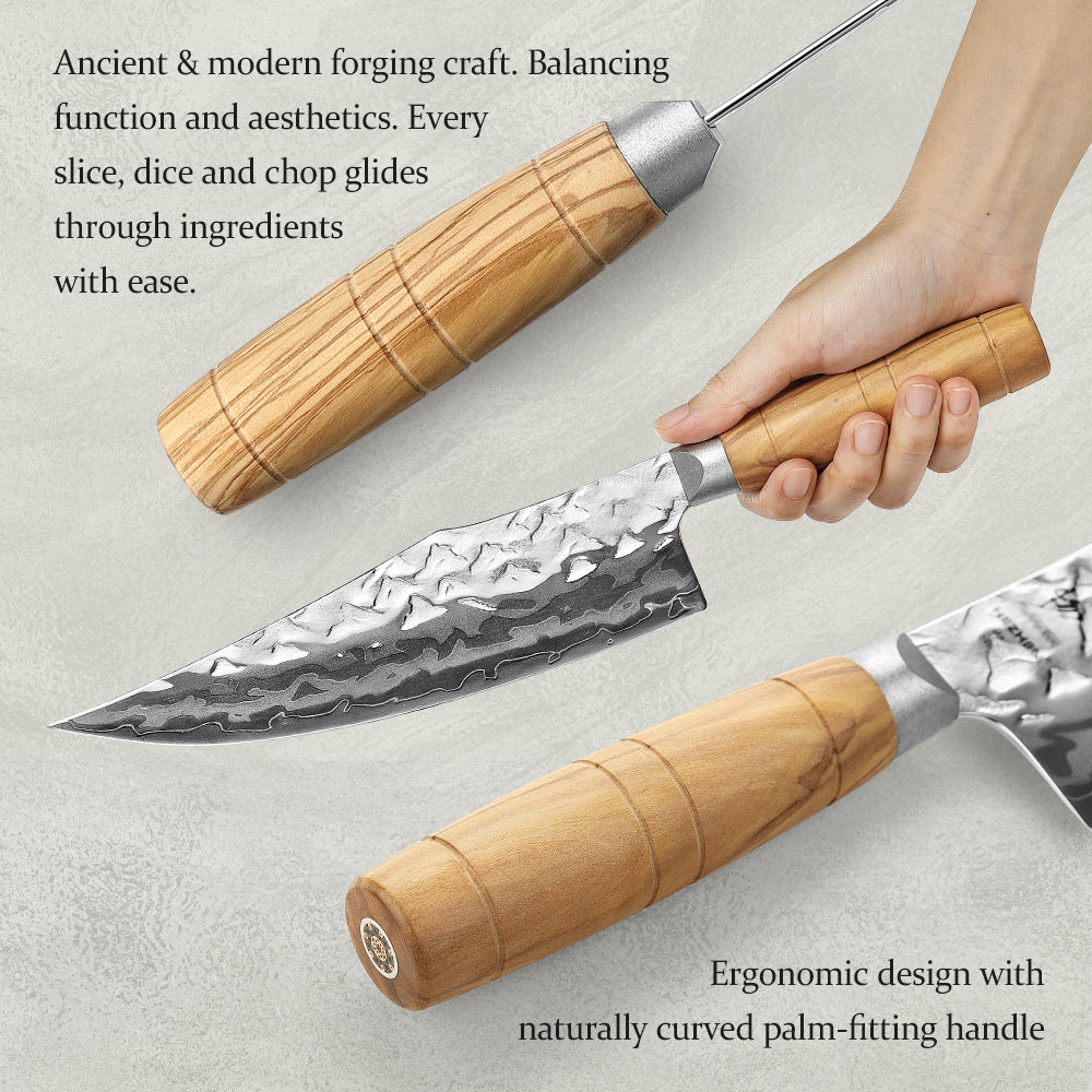 HEZHEN Custom 9 Layer Damascus W Chef Knife, Forged 12Cr18MoV Steel Core,Mountain and River Pattern