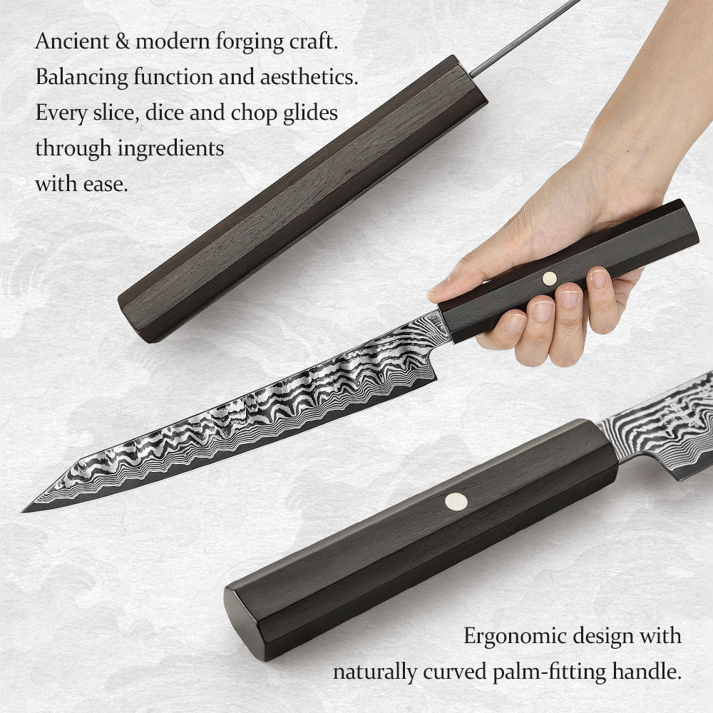 HEZHEN 8.7 Inch Damascus Carving Knife, 67-Layer Forged Damascus Steel, Professional Kitchen Knife,Home Cooking & High-End Gift