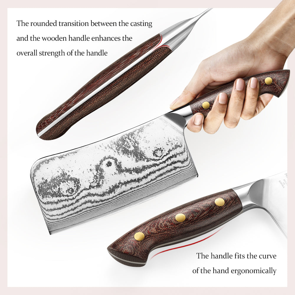 HEZHEN 6.9 Inches 67-Layer Damascus Bone Chopper – 7Cr17MoV Steel, Ergonomic Micarta Handle