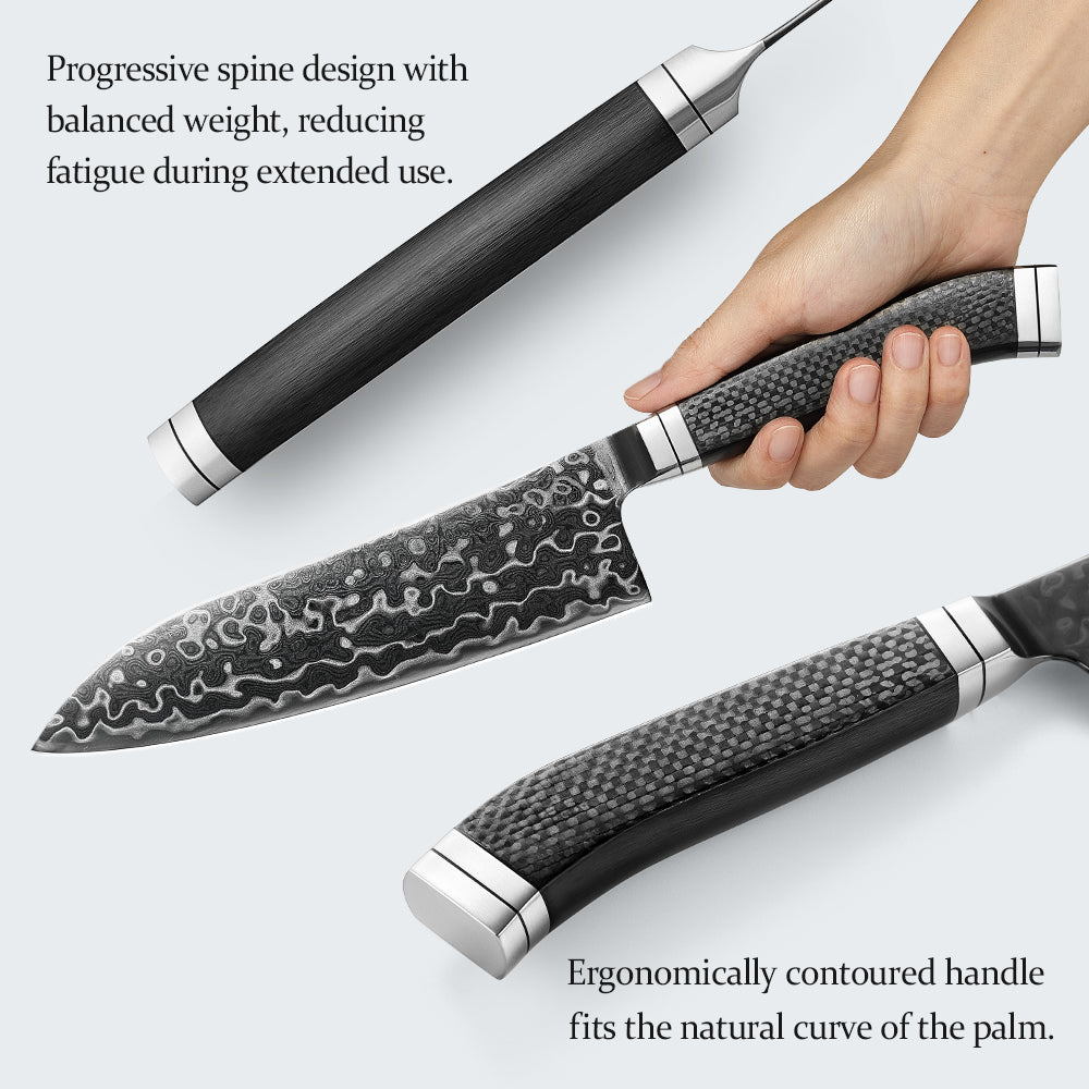 HEZHEN ZhiZhen Series 145 Layers Damascus Steel 3PCS Kitchen Knife Set,Chef+Utility+Santoku Knife