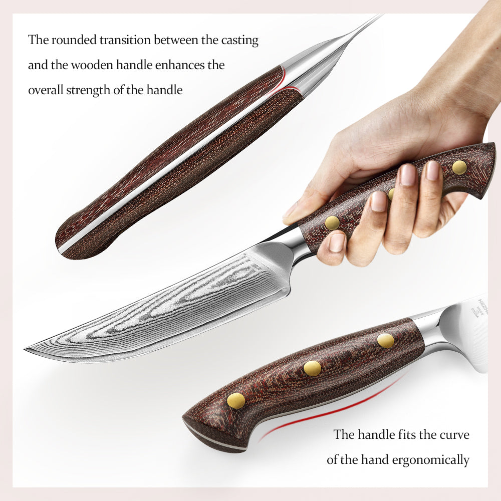 Hezhen Premium 5.3 Inches Steak Knife,67 Layers Damascus Steel Blade,Ultra-Sharp 15° Edge,Exquisite Patterns