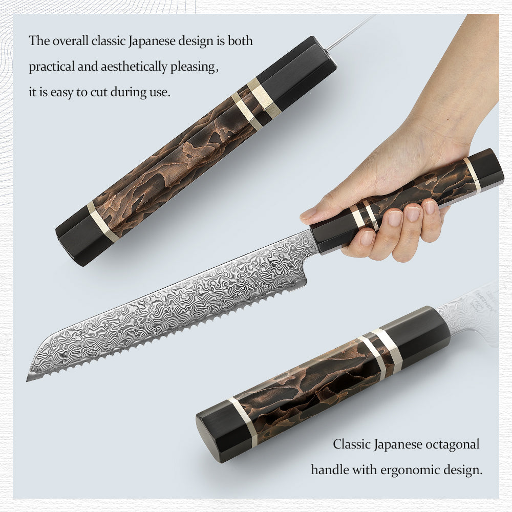 HEZHEN 5-Piece Damascus Knife Set – Paring, Utility, Santoku, Bunka & Bread Knife, 49-Layer ZDP-189 Steel,  Gift Box