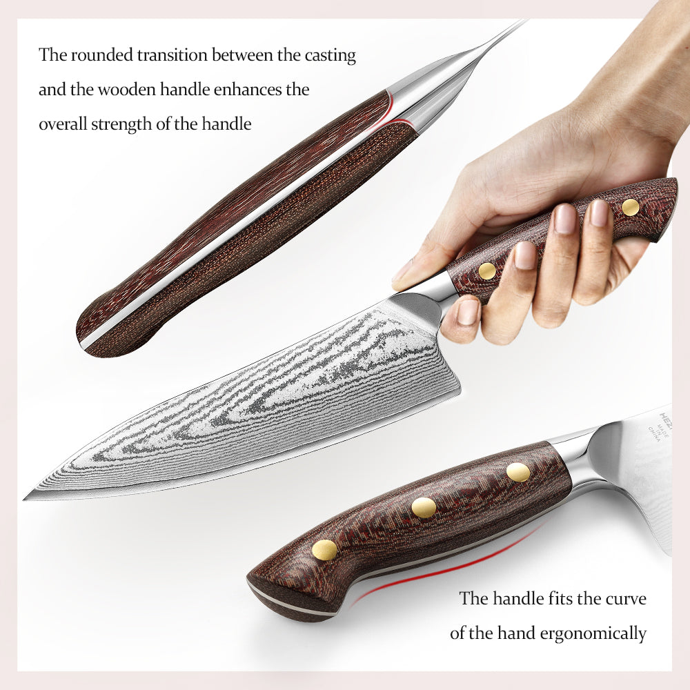 HEZHEN 2-Piece Damascus Steel Knife Set with  High-Carbon 67-Layer Damascus Steel Utility Knife and Chef Knife For Meat Vegetables Fruits and Daily Meal Prep