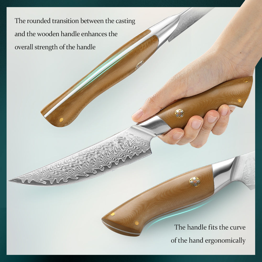 HEZHEN 67-Layer Damascus Steel 5.4”Steak Knife, 10Cr15CoMoV Steel Core Kitchen Knife, Ergonomic Linen Micarta Handle,Multipurpose Cutting Knife for Steak, Fruit, Barbecue