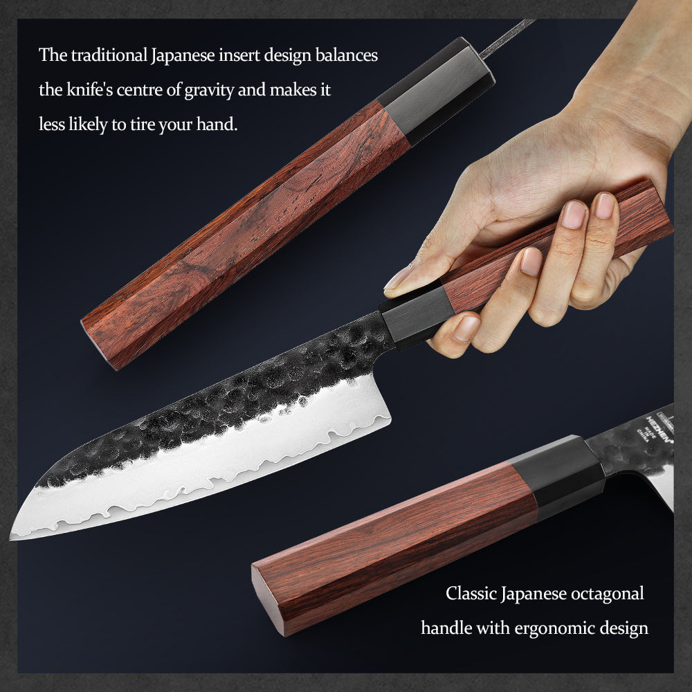 HEZHEN 3PCS Composite Steel Knife Set,10Cr15CoMoV Steel Core,Utility Santoku Chef Knife,Multi-purpose Kitchen Knife