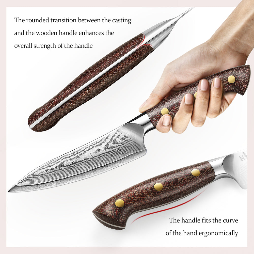 HEZHEN 5.3-Inch Multi-Purpose Utility Knife,67-Layer Damascus Steel Blade,With 10Cr15CoMoV Core,Household Kitchen Knife