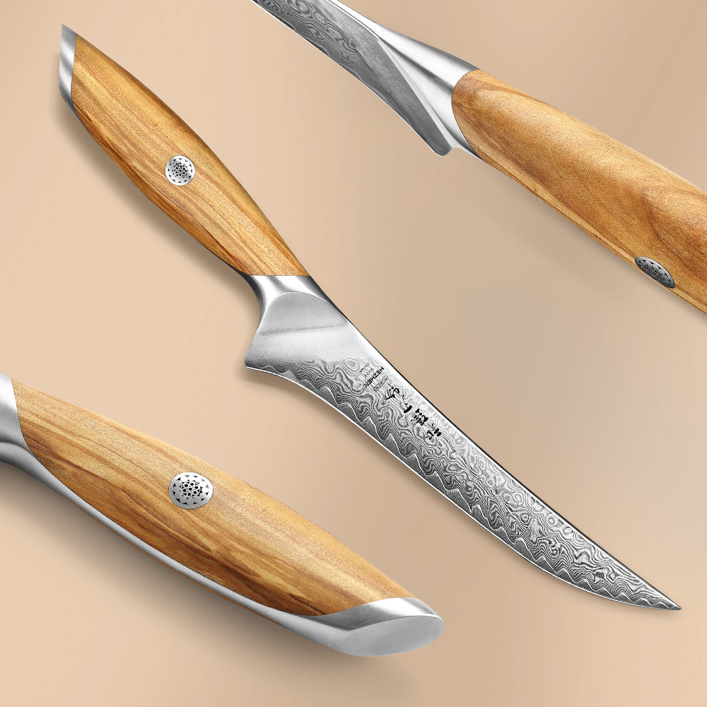 HEZHEN 7 Inches Fillet Knife, 73 Layers Damascus Powder Steel, Olive Wood Handle, Gift Ready-Flagship Series