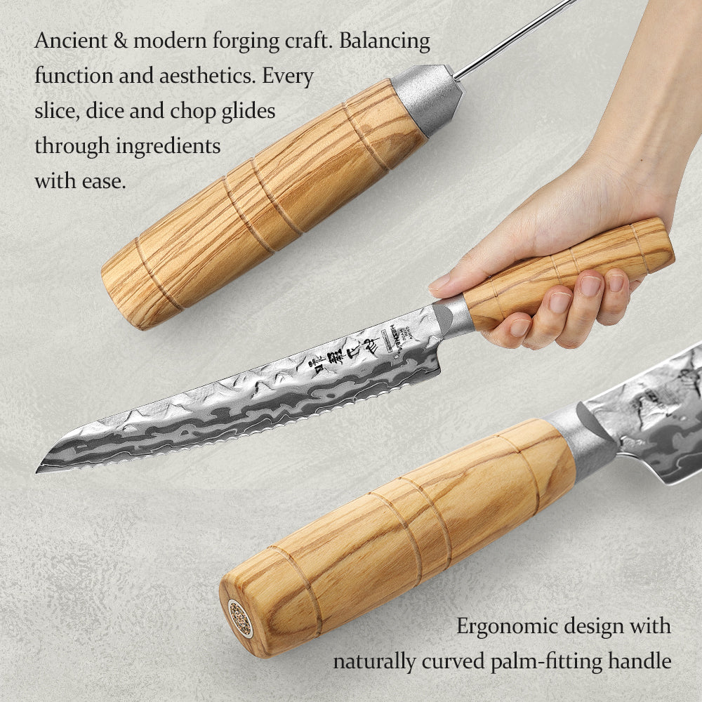 HEZHEN 6-Piece Damascus Knife Set,Forged 12Cr18MoV Core Damascus Steel,Mountain And River Pattern