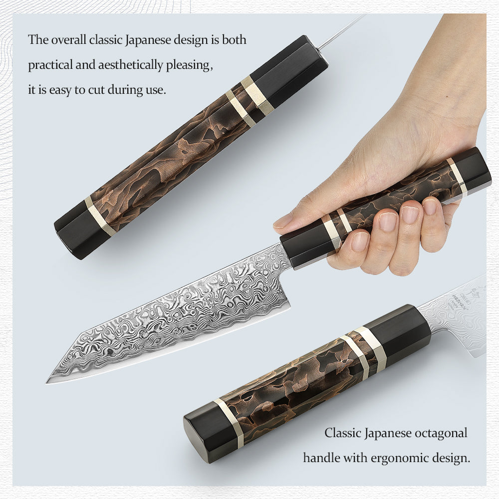 HEZHEN 5.9 Inch Bunka Knife, 49-layer ZDP-189 Damascus Steel, Ultra Sharp Blade, Ergonomic Octagonal Handle