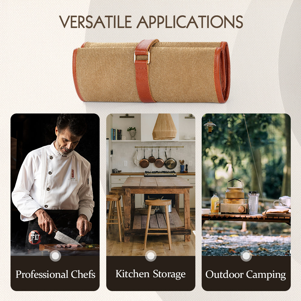 HEZHEN Professional Chef Knife Roll Bag,Microfiber Leather & Thickened Washed Canvas,Durable Kitchen Tool Storage Bag