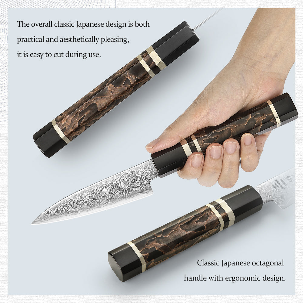 HEZHEN 4.1-Inch Paring Knife – 49-Layer ZDP-189 Damascus Steel, Core Hardness 65-67 HRC, Small Fruit Knife