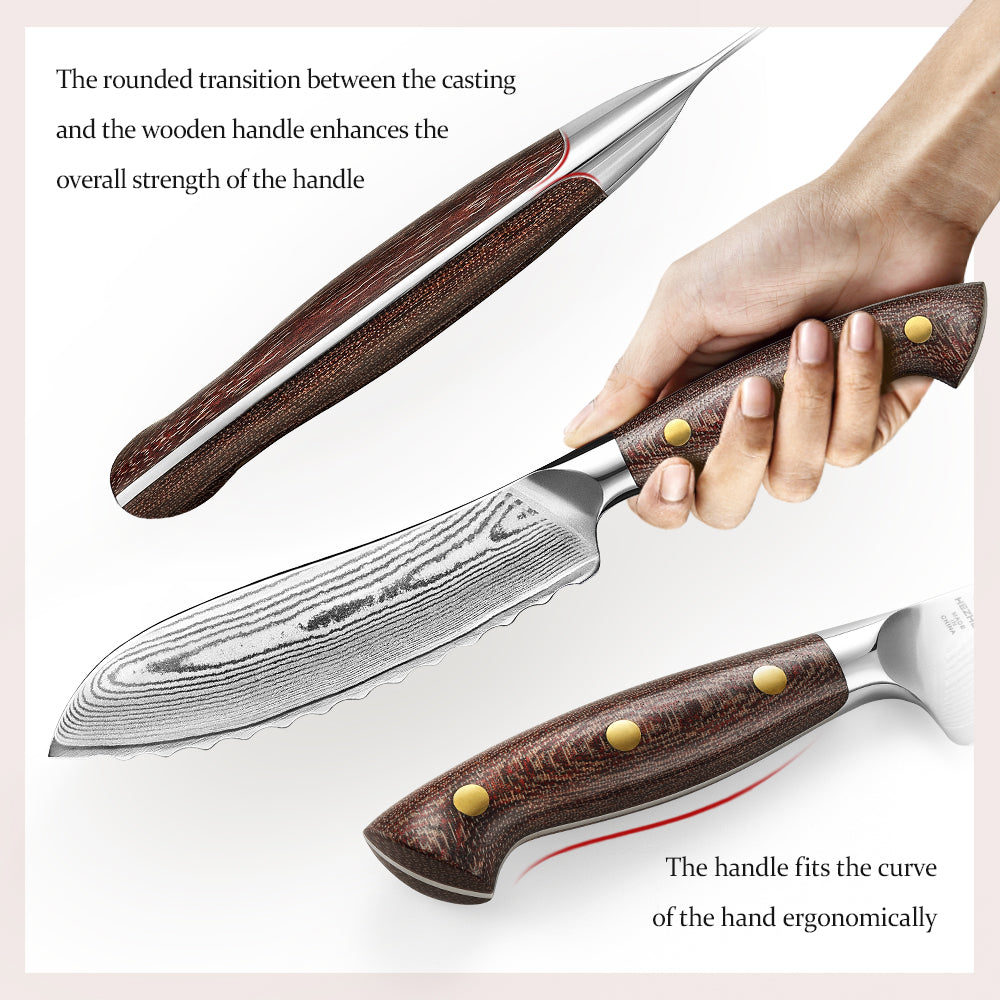 HEZHEN 6.1 Inches Damascus Steel Tomato Knife, 10Cr15CoMoV Steel Core With Micarta Handle,Elegantly Packaged in a Gift Box