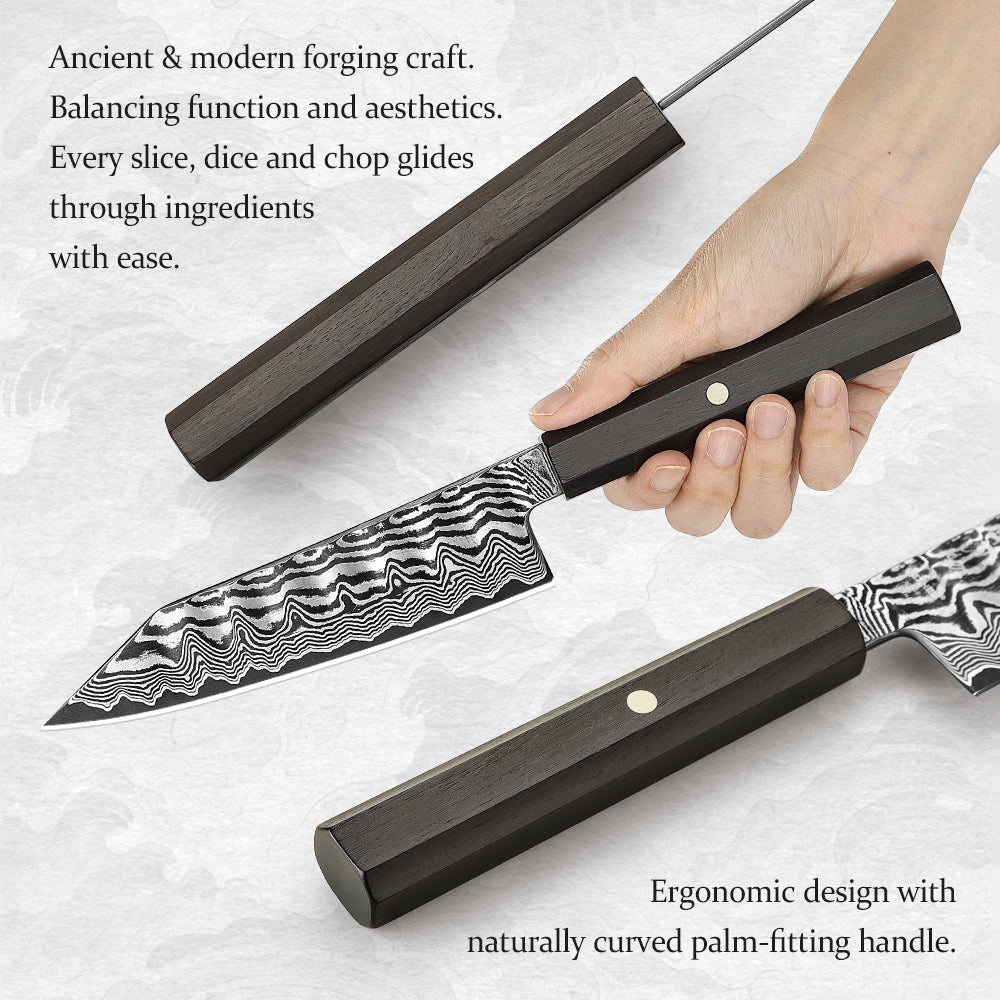 HEZHEN 5.9" Bunka Knife – 67-Layer Damascus Steel Blade,  15° Edge Angle, Versatile Chef Knife for Meat, Vegetables & Fruits