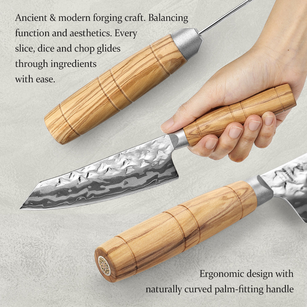 HEZHEN Damascus 5.9" Santoku Kitchen Knife, 9-Layer Forged 12Cr18MoV Steel,All-in-One Cutter for Meat, Fish & Vegetables