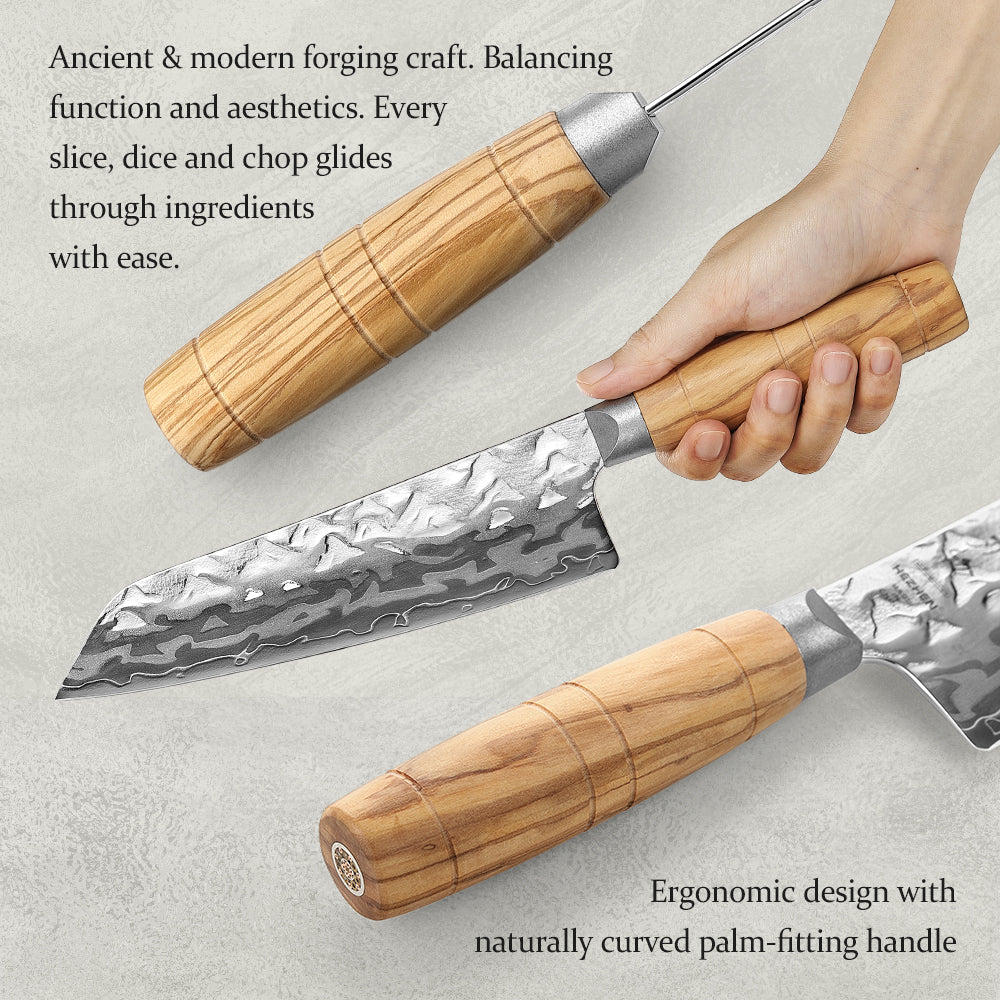 HEZHEN Versatile 9‑Layer Damascus Santoku – 3‑Virtue Blade with Olive Wood Handle