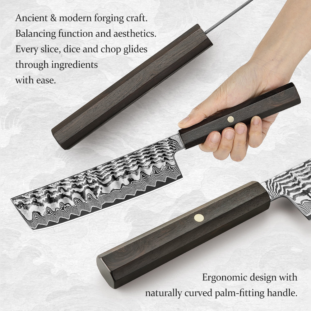 HEZHEN 7.1" Nakiri Knife – 67-Layer Damascus Steel with 10Cr15CoMoV Steel Core,  Daily Cooking Prep & Premium Gift