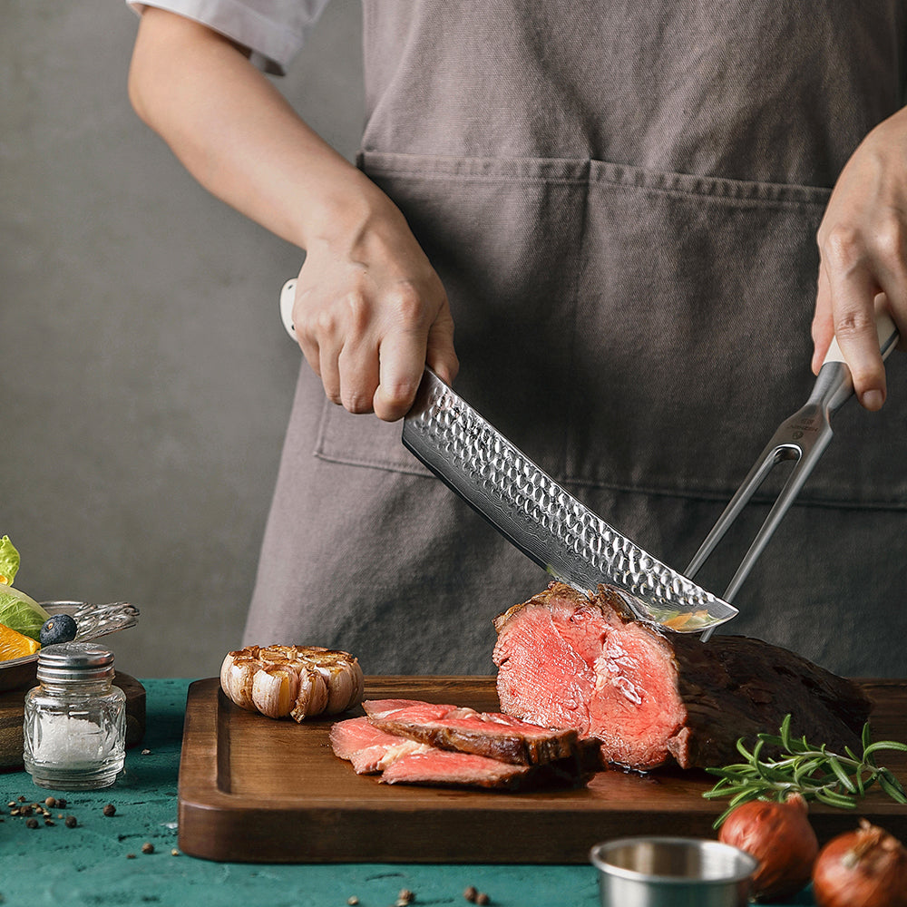HEZHEN 10 Inches Carving Knife 67 Layers Forged Ivory White G10 Handle Perfect for Home Chefs & Gifting
