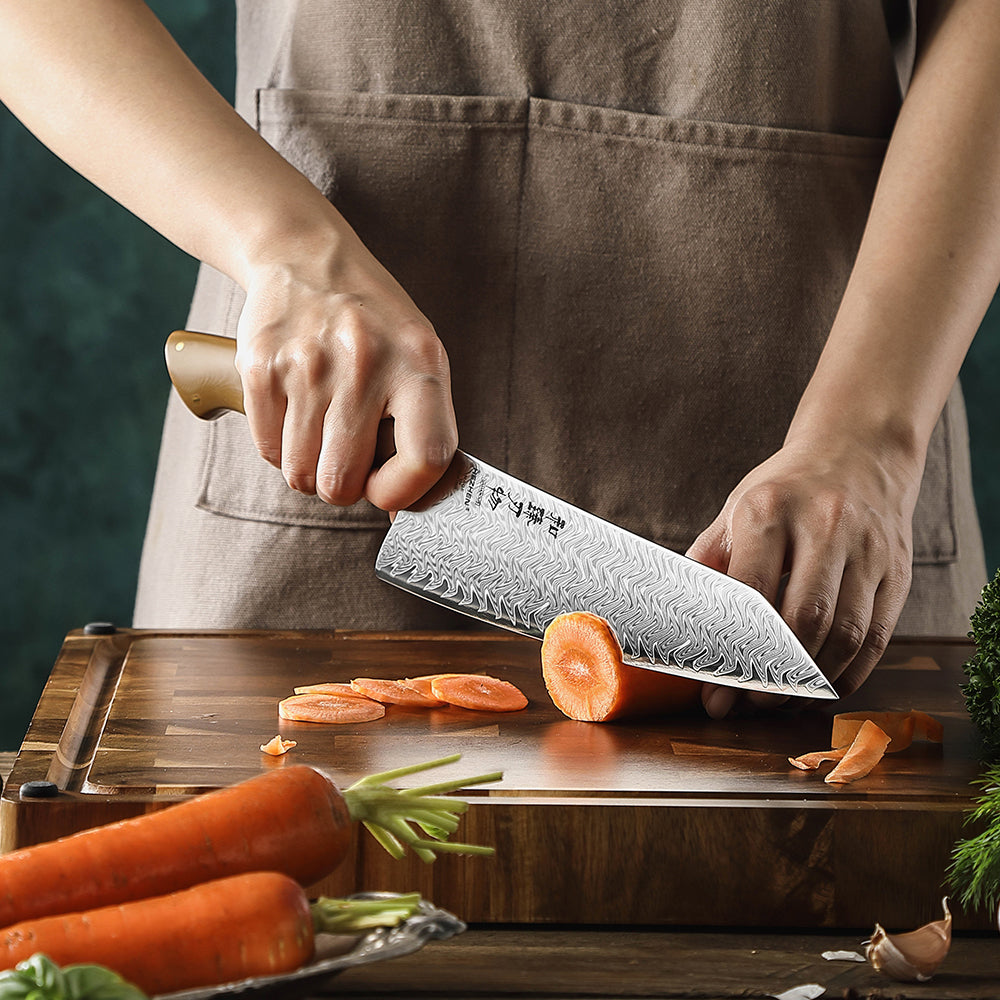 HEZHEN 3PCS Damascus Kitchen Knife Collection, Chef + Santoku + Utility Knives, Complete Home Prep Knife Set, 67-Layer Forged Steel & Linen Micarta Handle