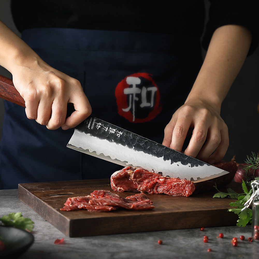 HEZHEN 8.5-Inch Sakimaru Knife Japanese-Style Slicing Knife with 3-Layer Composite Steel,15° Cutting Edge,ORed Wood Handle