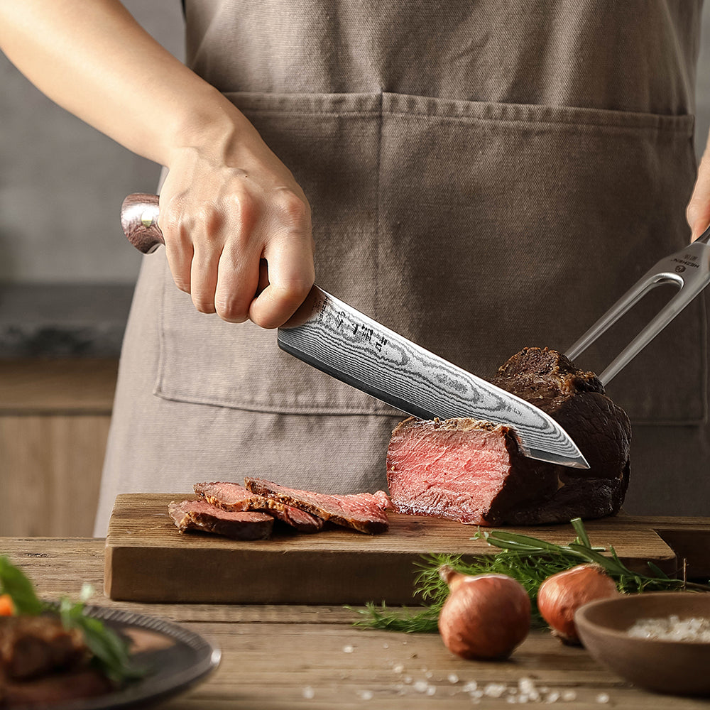 HEZHEN 8.3-Inch Professional Carving Knife – 67-Layer Damascus Steel with 10Cr15CoMoV Core at 60±2HRC, Ergonomic Handle Design