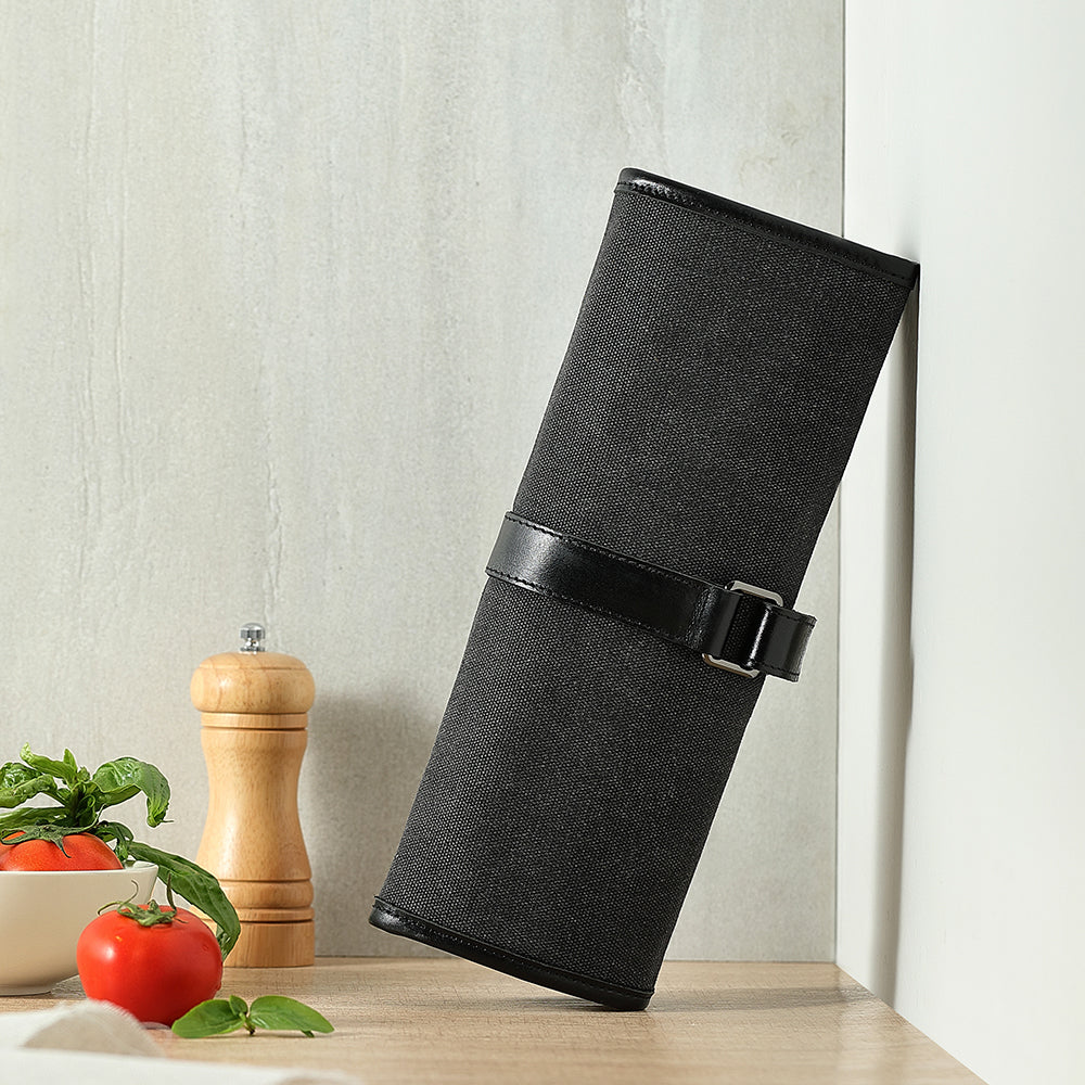 HEZHEN Microfiber Leather + Thickened Canvas  Chef Knife Roll Knife Storage Bag Kitchen Utensils