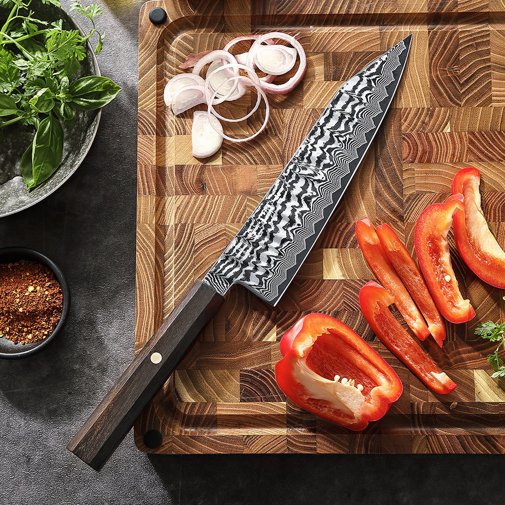 HEZHEN 8.3 Inch Forged Bunka Knife, Premium 67-Layer Damascus Steel Multipurpose Kitchen Knife, 10Cr15CoMoV Steel Core 60±2HRC Hardness