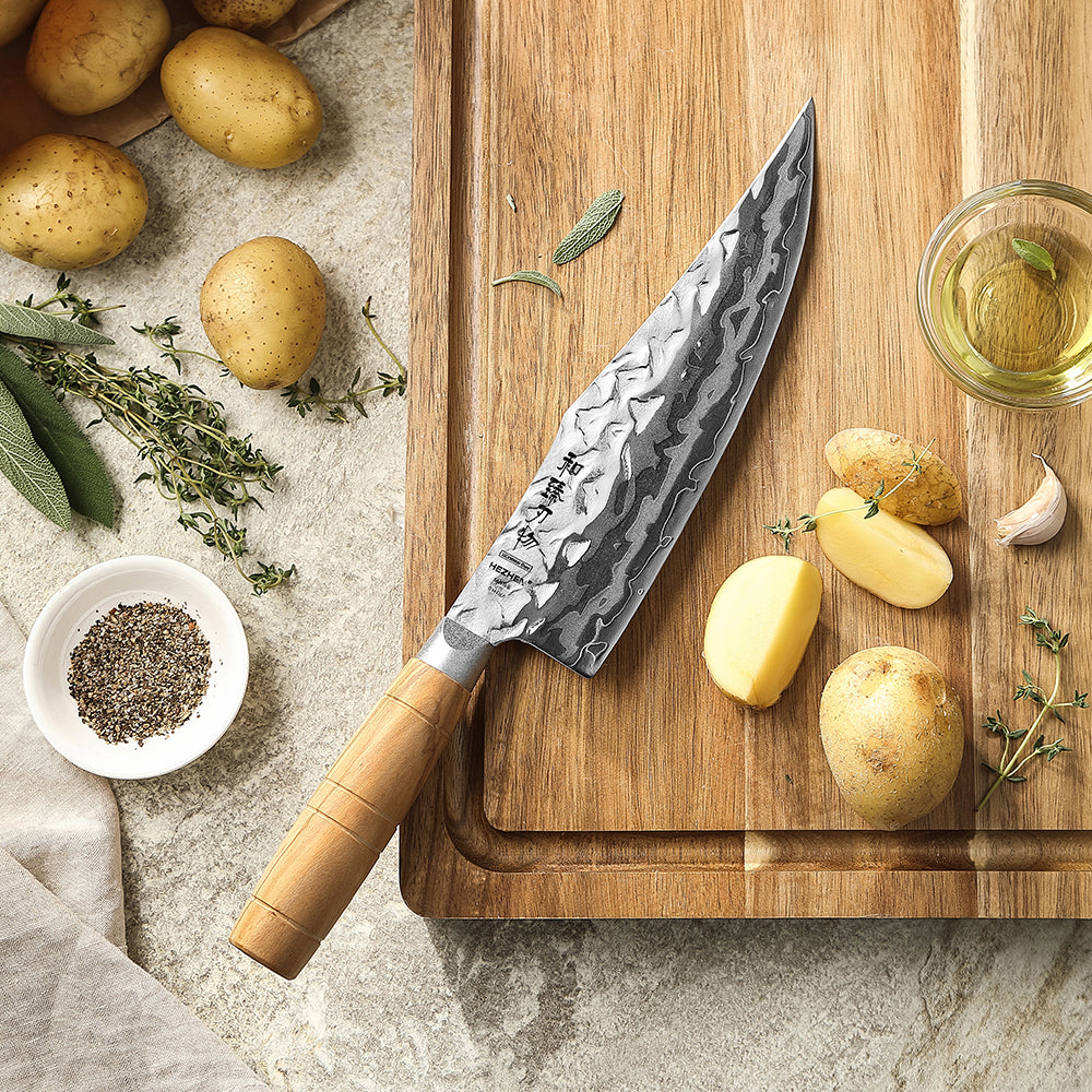HEZHEN Custom 9 Layer Damascus W Chef Knife, Forged 12Cr18MoV Steel Core,Mountain and River Pattern