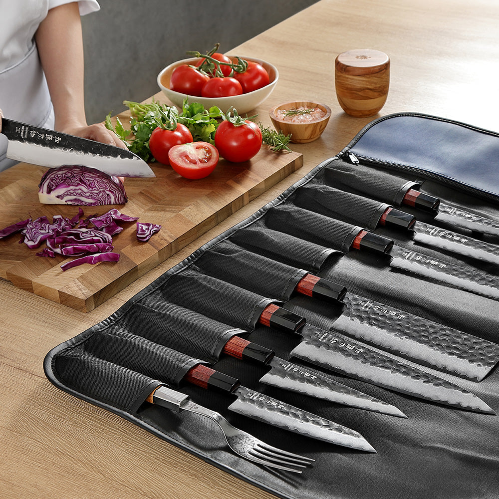 HEZHEN Custom Chef Knife Roll Bag,  Microfiber Leather & High-Molecular Cut-Resistant Fabric,Portable Durable Cooking Tools Storage Bag