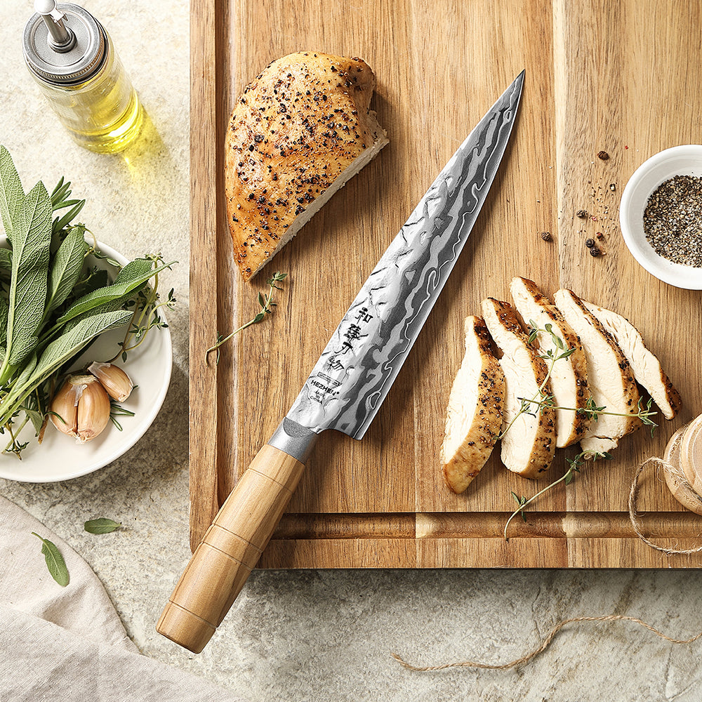 HEZHEN 8.5“Carving Knife 9 Layers Damascus Steel Blade Hardness 60±2HRC for Vegetables & Meats, Luxury Gift Box