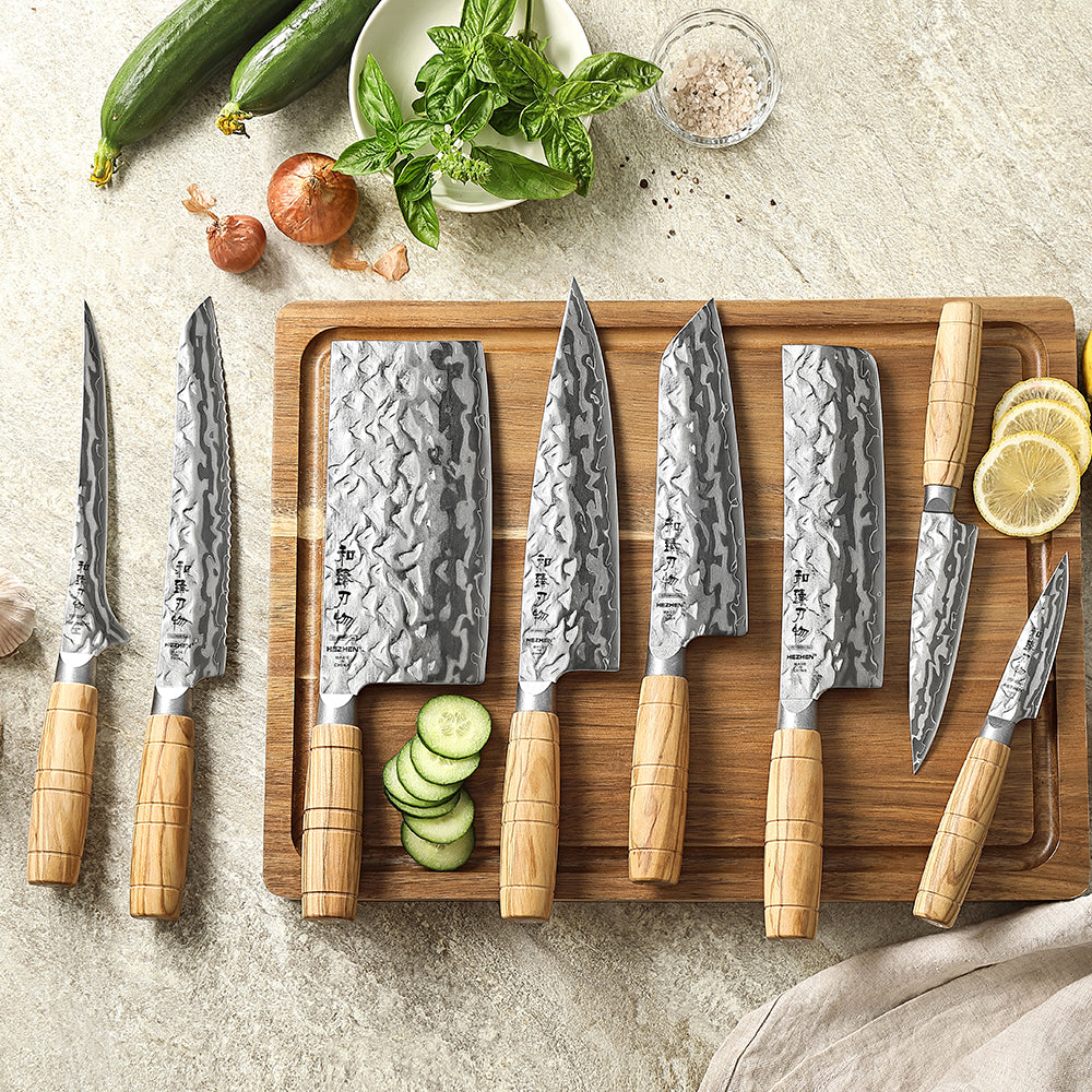 HEZHEN 8 PCS Damascus Knife Collection,Custom 9 Layers Damascus Steel,The Ultimate Gourmet Gift Set