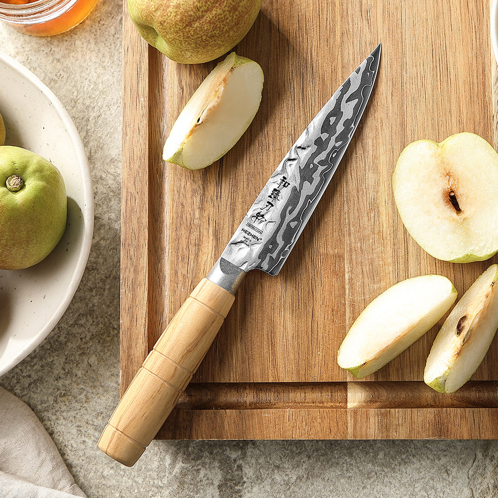 HEZHEN Multi‑Purpose 5.1 Inches Utility Knife 9‑Layer Damascus  – Compact & Sharp, Gifts & Personal Use