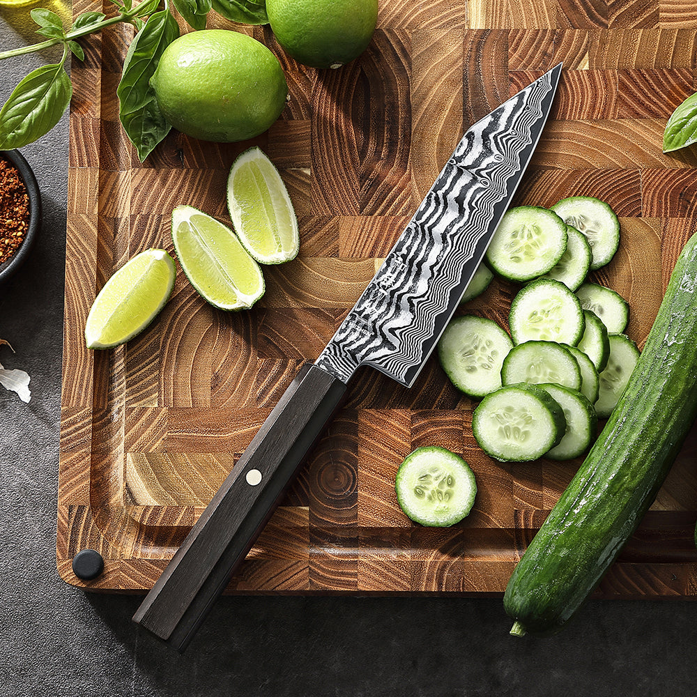 HEZHEN 5.9" Bunka Knife – 67-Layer Damascus Steel Blade,  15° Edge Angle, Versatile Chef Knife for Meat, Vegetables & Fruits