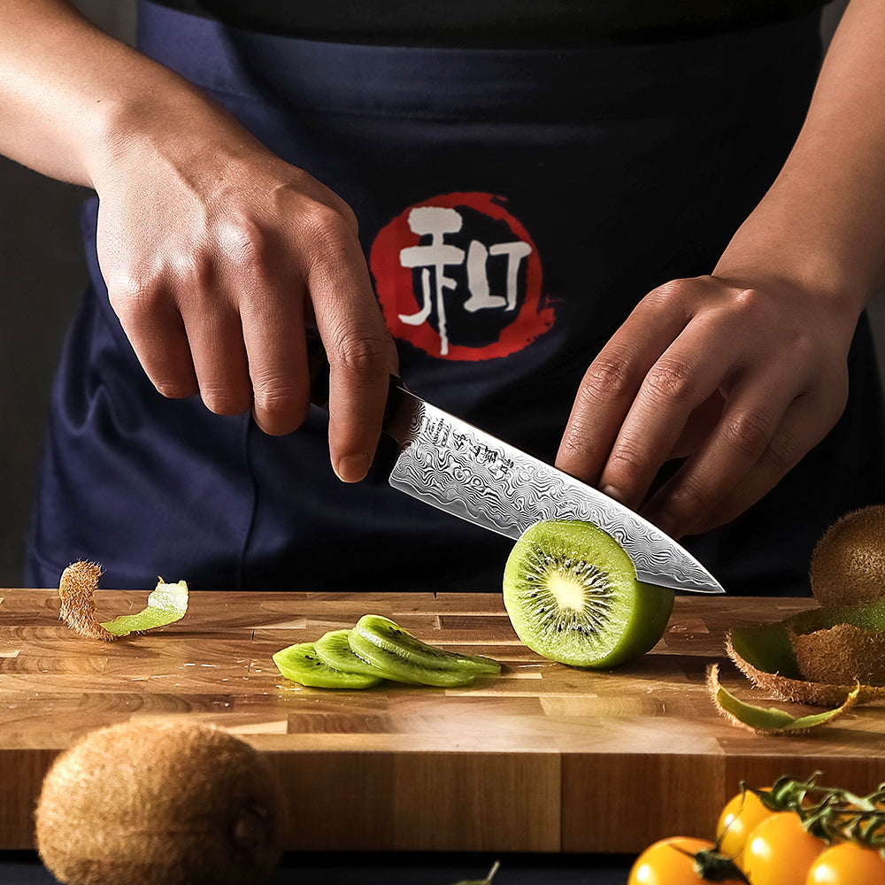 HEZHEN 5.6 Inches Kitchen Utility Knife, 49 Layers Damascus Steel with Japanese ZDP-189 Steel, 65-67 HRC, Japanese Octagonal Handle