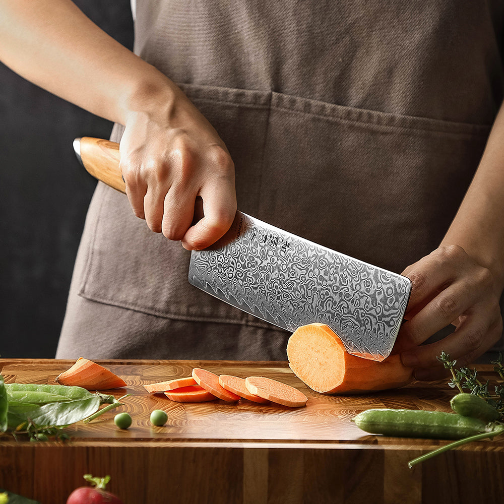 HEZHEN 7 Inches Nakiri Knife, 73 Layers Damascus Powder Steel, Olive Wood Handle, Gift Ready-Flagship Series