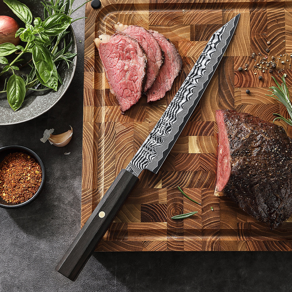 HEZHEN 8.7 Inch Damascus Carving Knife, 67-Layer Forged Damascus Steel, Professional Kitchen Knife,Home Cooking & High-End Gift