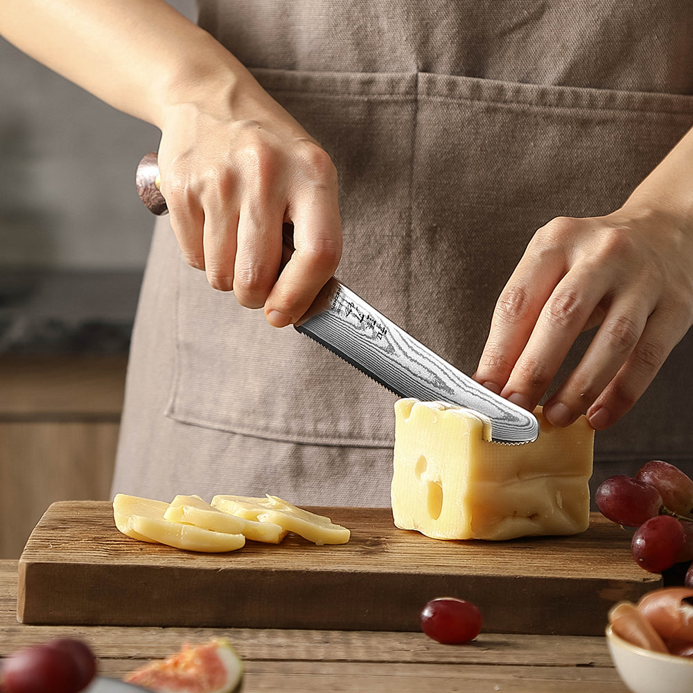 HEZHEN 5.9-Inch High Quality Cheese Knife – 67-Layer Damascus Steel, Perfect for Hard Cheeses, Soft Cheeses, Fruits & Small Vegetables