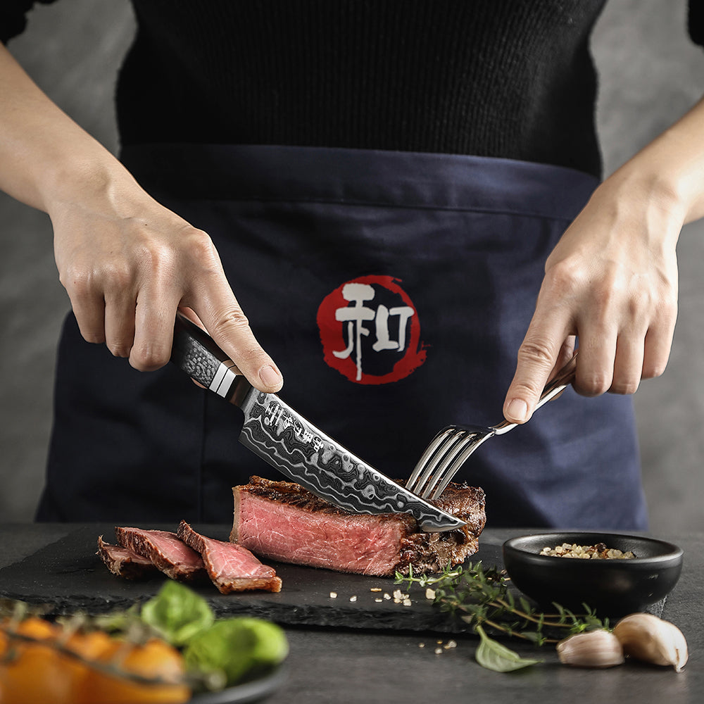 HEZHEN ZhiZhen Series 145-layer Pattern Steel 5.3"Steak Knife,Core Hardness 60±2HRC,Hand-forged Kitchen Knife