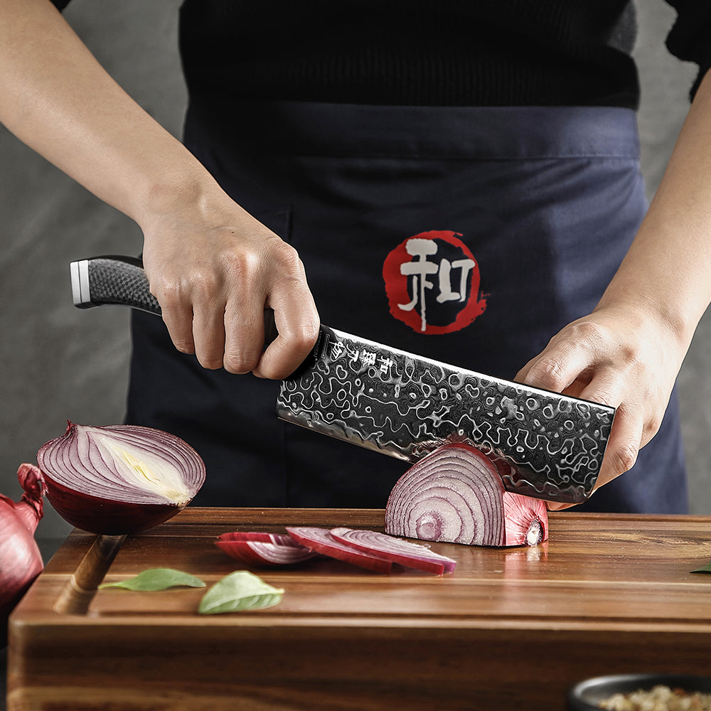HEZHEN ZhiZhen Series 7.2”Nakiri Knife,145-layer Damascus Steel With an M390 Core,Pure Carbon Fiber Handle