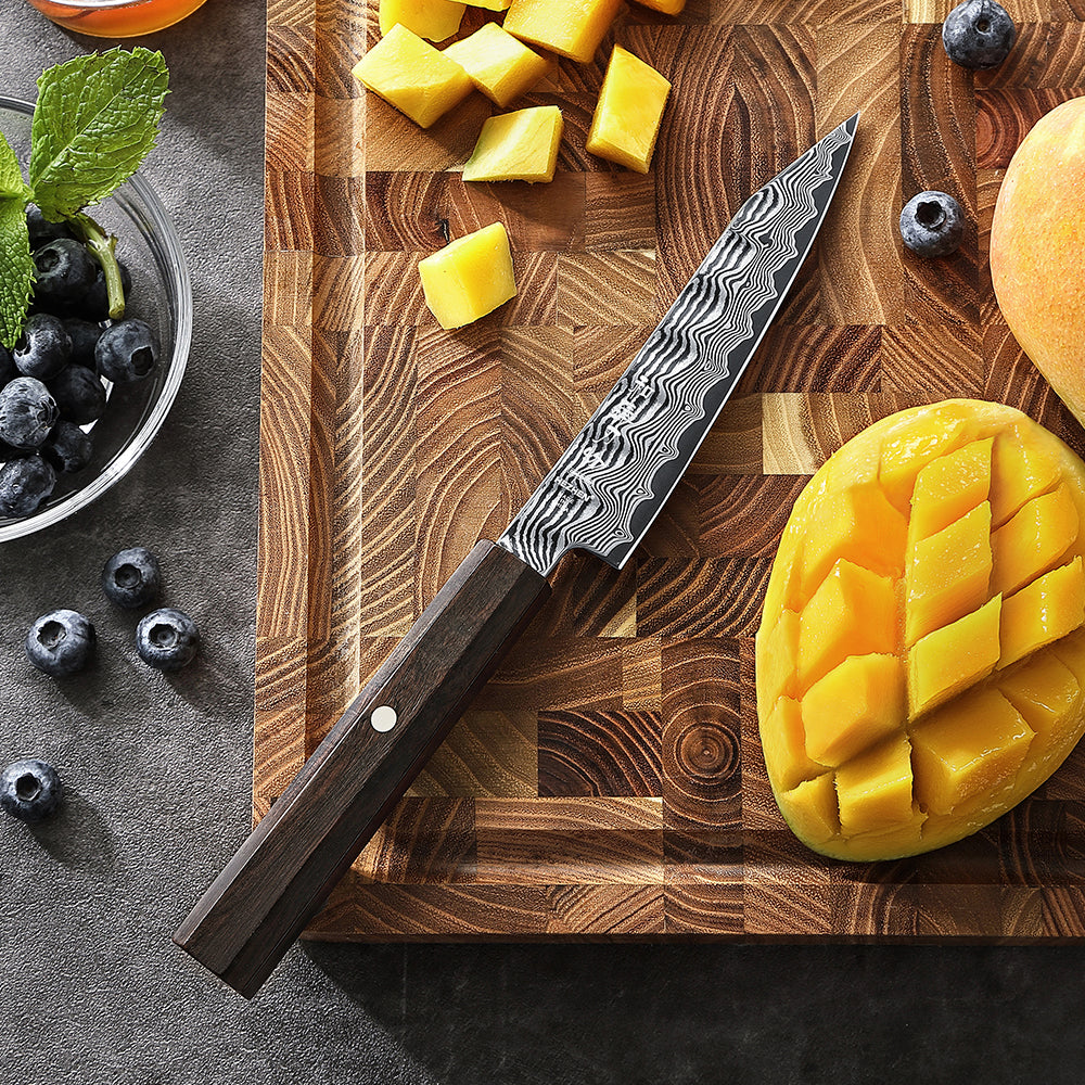 HEZHEN 5.2 Inch Kitchen Utility Knife, 67‑Layer Damascus Steel with 10Cr15CoMoV Steel Core, 60±2 HRC Hardness,