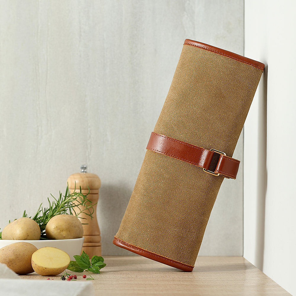 HEZHEN Professional Chef Knife Roll Bag,Microfiber Leather & Thickened Washed Canvas,Durable Kitchen Tool Storage Bag