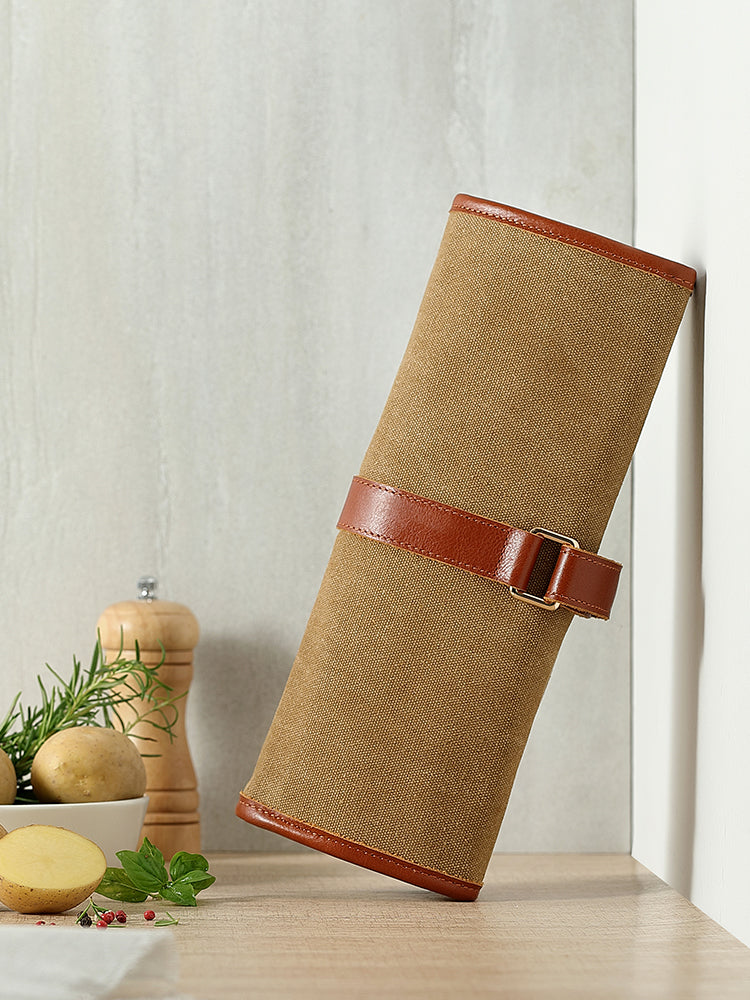 HEZHEN Professional Chef Knife Roll Bag,Microfiber Leather & Thickened Washed Canvas,Durable Kitchen Tool Storage Bag