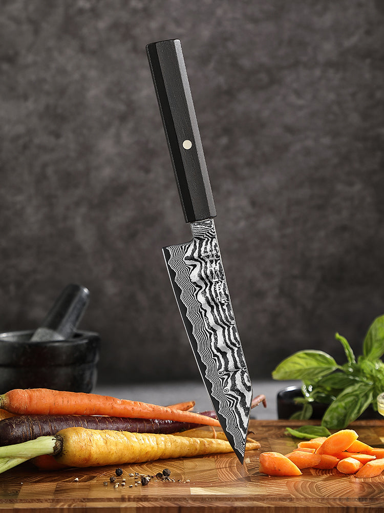 HEZHEN 5.9" Bunka Knife – 67-Layer Damascus Steel Blade,  15° Edge Angle, Versatile Chef Knife for Meat, Vegetables & Fruits